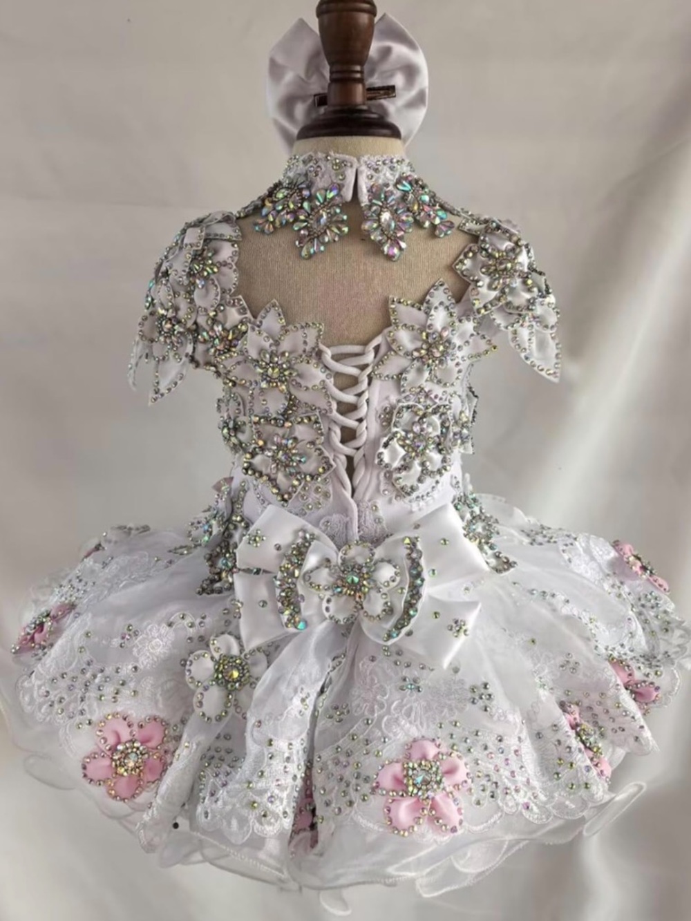 White Embellished Kids Ballet Costume with Pink Floral Accents